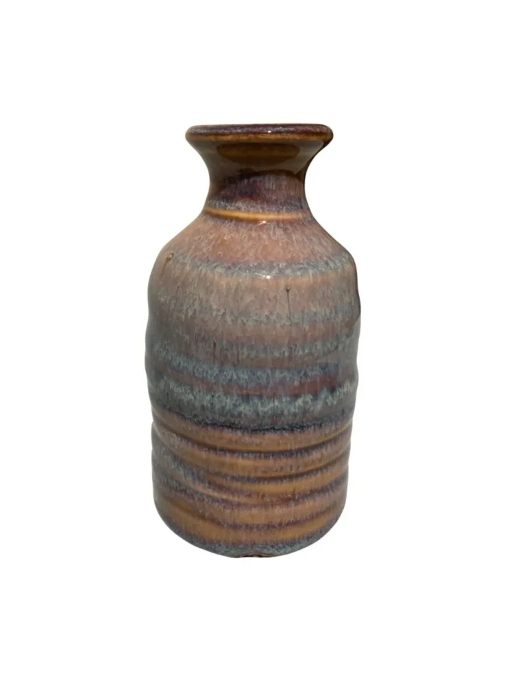 Signed Studio Art Pottery Blue And Purple Small Bud Vase